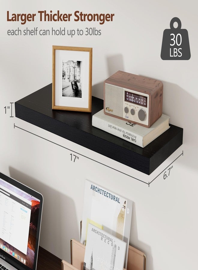 fuqing Floating Shelves for Wall - Black Wood Wall Shelves Set of 3 - Modern Style Wooden Shelves for Room Decor & Storage - Image 5